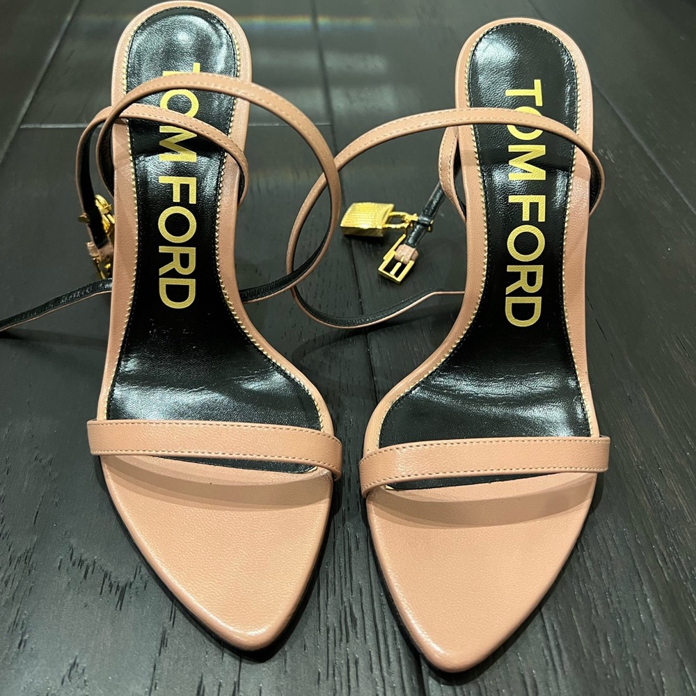 TOM FORD Nude Padlock Metallic Leather Sandals